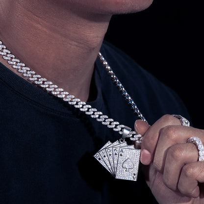 Silver 925 Moissanite Poker Lucky Ace Of Spades Pendant Necklace