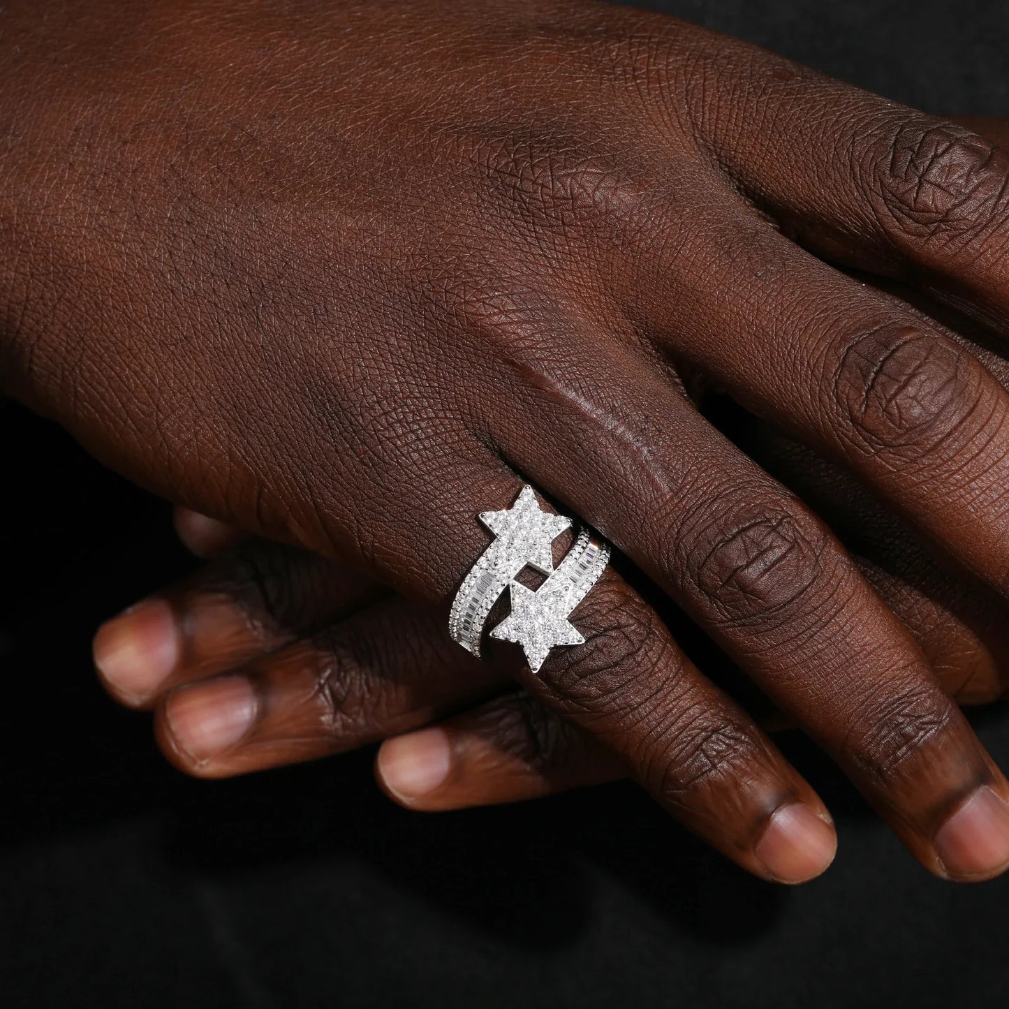 S925 MOISSANITE PAVED STAR BAGUETTE RING
