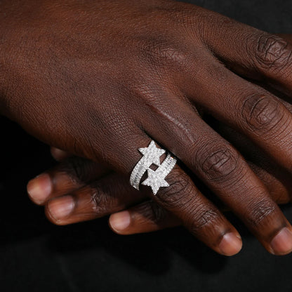 S925 MOISSANITE PAVED STAR BAGUETTE RING