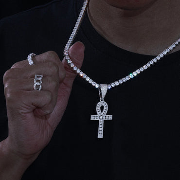 S925 Moissanite Tennis Ankh Cross Pendant