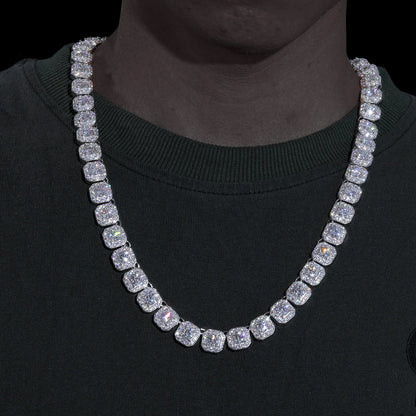 S925 Moissanite White Gold Clustered Tennis Necklace - 10mm