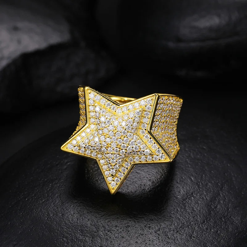 S925 MOISSANITE FROSTY PAVED LAYERED STAR RING