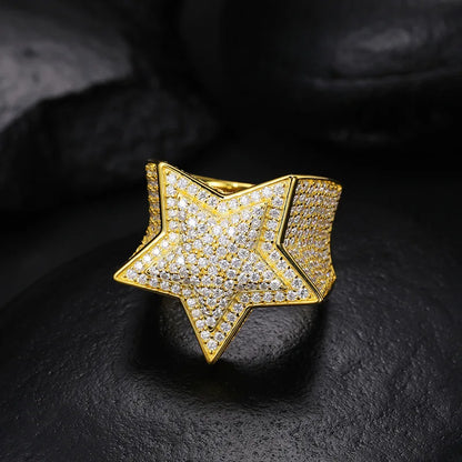 S925 MOISSANITE FROSTY PAVED LAYERED STAR RING