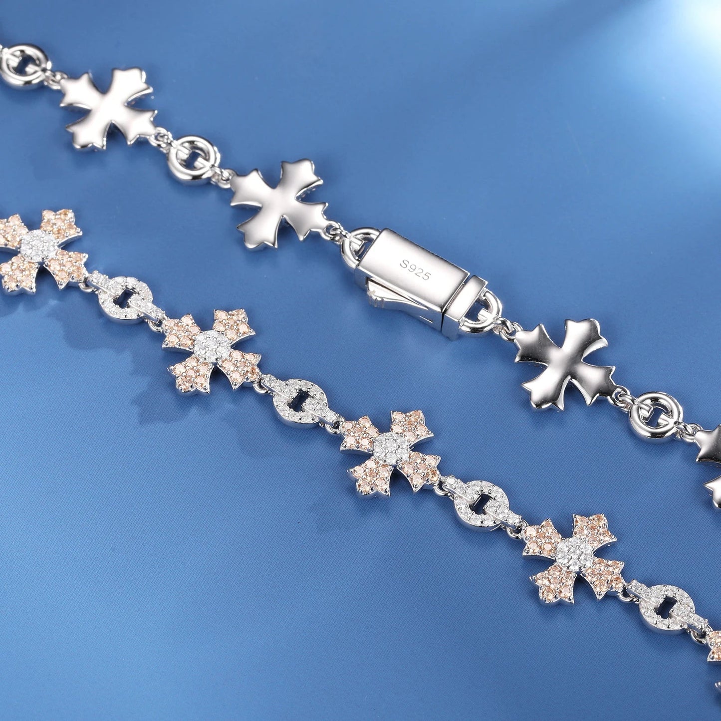 12mm S925 Moissanite Flared Cross Link Bracelet