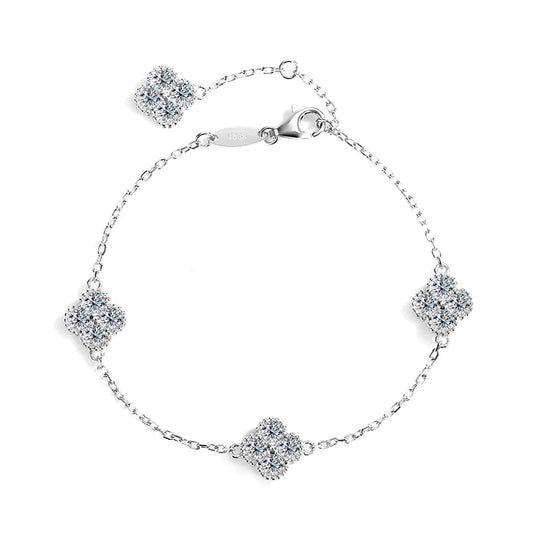 S925 Moissanite Clover Diamond Bracelet - Gold/White Gold