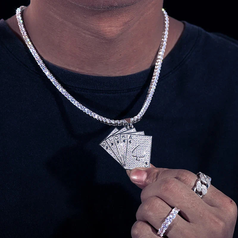 Silver 925 Moissanite Poker Lucky Ace Of Spades Pendant Necklace