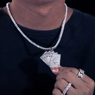 Silver 925 Moissanite Poker Lucky Ace Of Spades Pendant Necklace