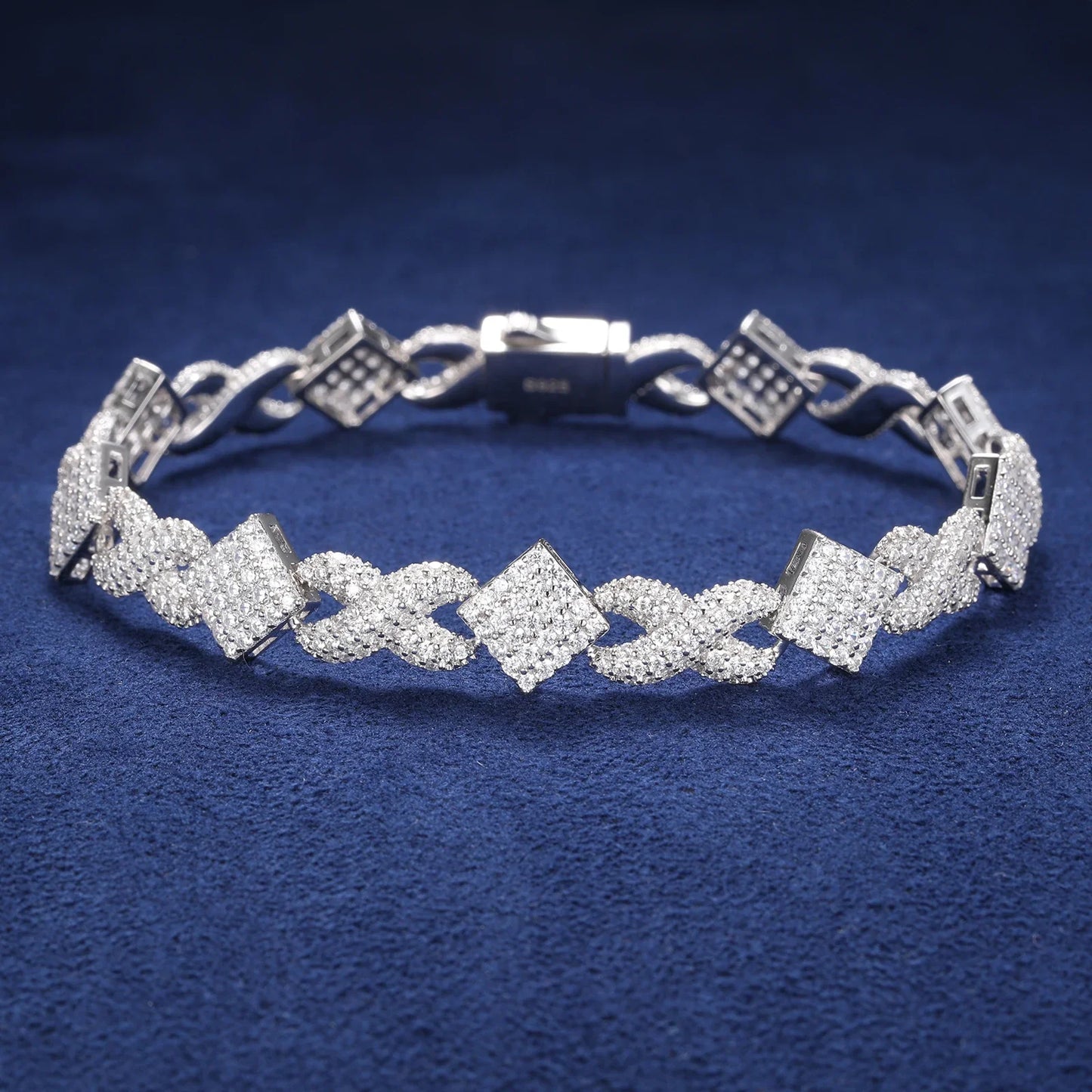 S925 MOISSANITE INFINITY RHOMBUS BRACELET - WHITE GOLD