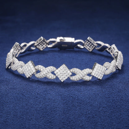 S925 MOISSANITE INFINITY RHOMBUS BRACELET - WHITE GOLD
