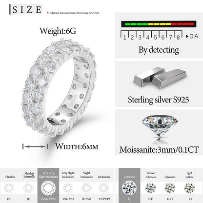 S925 2 Rows Moissanite Eternity Band Ring