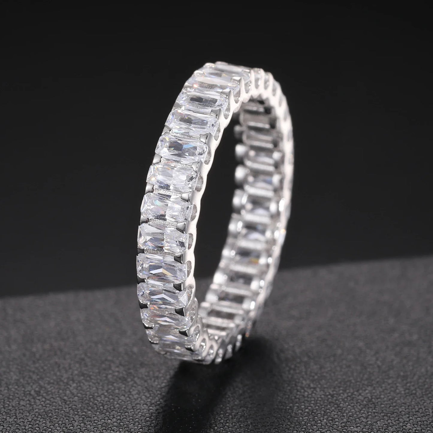 S925 Moissanite Emerald Cut Eternity Band Ring