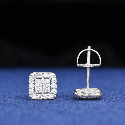 S925 Moissanite Halo Square Stud Earrings