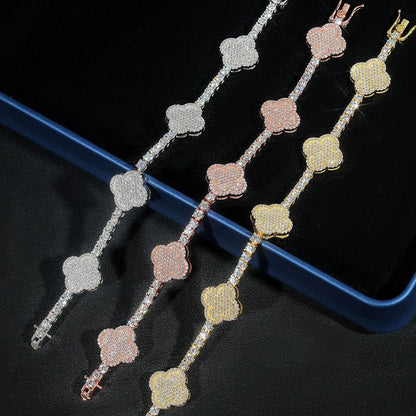 3MM Moissanite Tennis Clover Link Bracelet