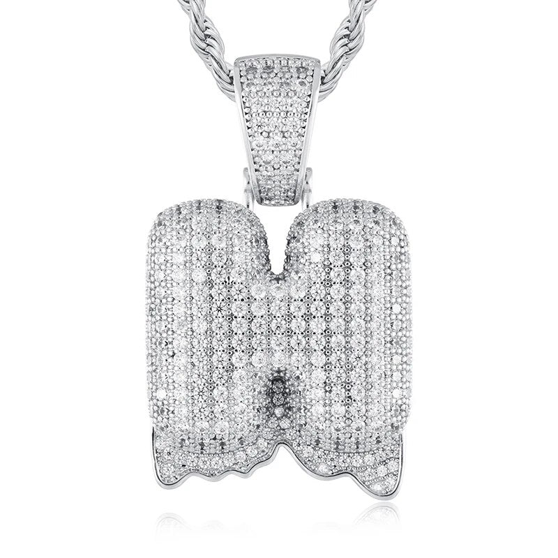 925 Sterling Silver Moissanite Bubbler Micro Paved A-Z Letter Pendant