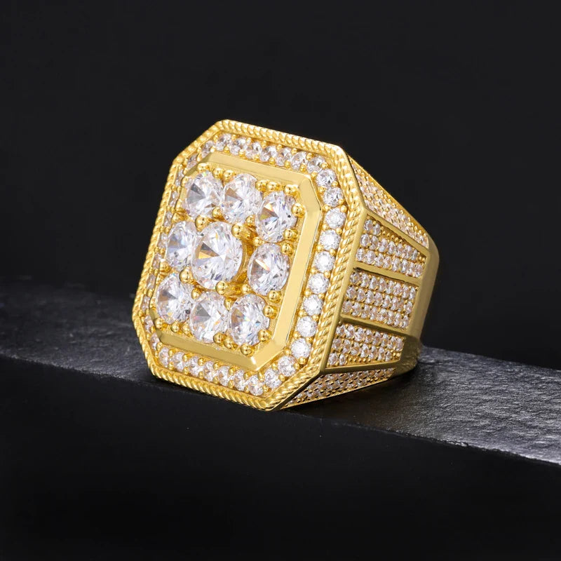 S925 Moissanite Layered Octagon Round Halo Diamond Ring