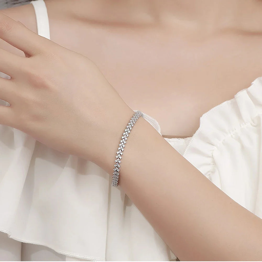 Women's S925 Moissanite V Link Baguette Tennis Diamond Bracelet