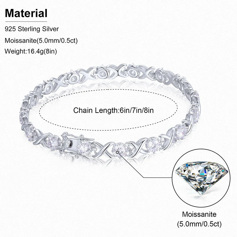 3-8mm S925 Moissanite Diamond Stationed Infinity Link Bracelet - Silver