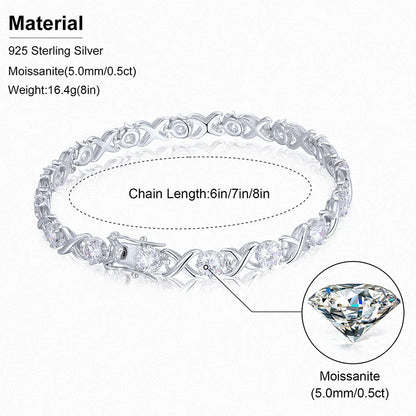 3-8mm S925 Moissanite Diamond Stationed Infinity Link Bracelet - Silver