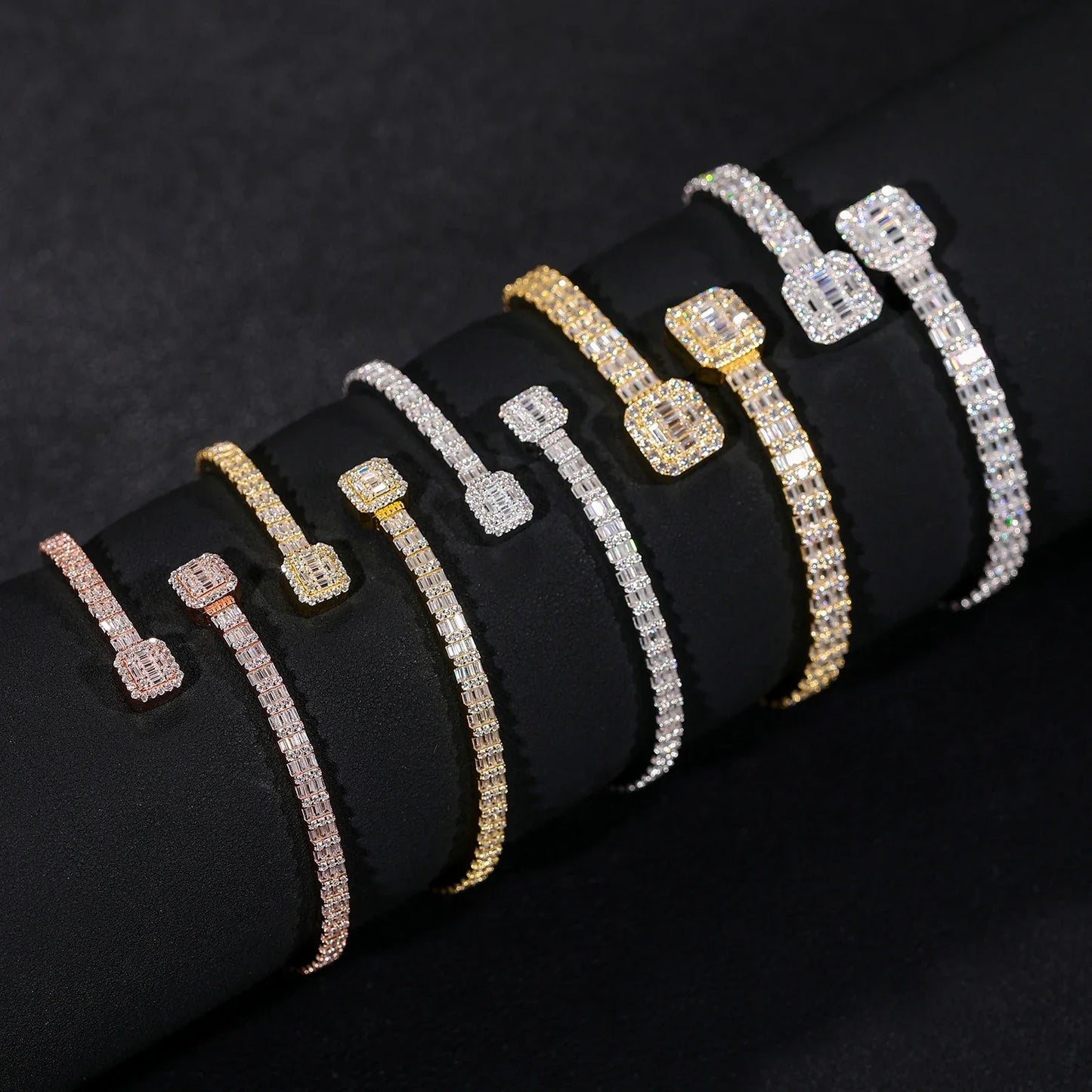 S925 MOISSANITE BAGUETTE DIAMOND BANGLE - 3.8MM