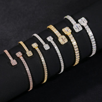 S925 MOISSANITE BAGUETTE DIAMOND BANGLE - 3.8MM