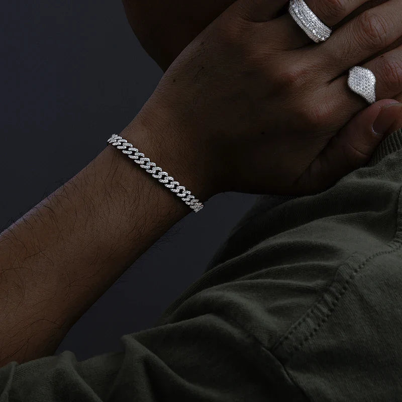 S925 Moissanite Diamond Prong Cuban Link Bracelet - 6mm