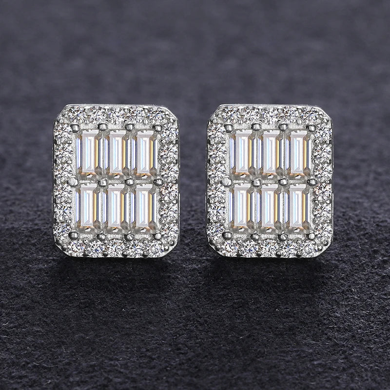 S925 VVS1 Moissanite Baguette Square Earrings