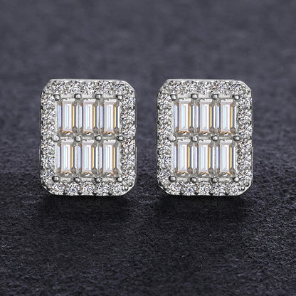 S925 VVS1 Moissanite Baguette Square Earrings