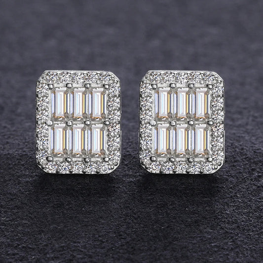 S925 VVS1 Moissanite Baguette Square Earrings