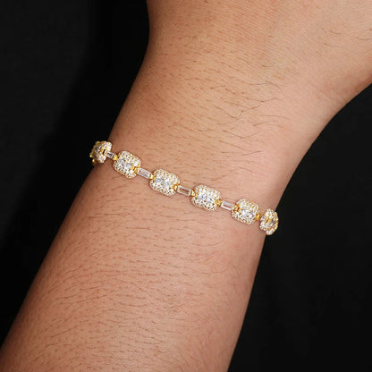 S925 Moissanite Baguette Link Paved Cube Bracelet
