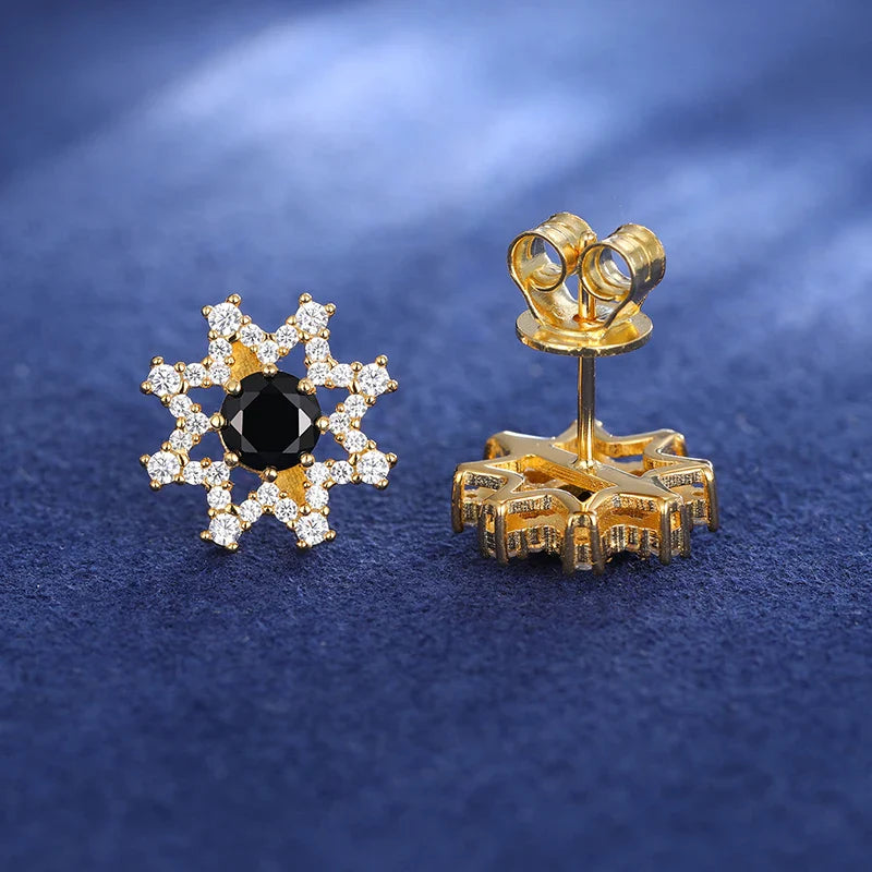 S925 Black Midnight Symphony Center Gemstone Moissanite Celestial Stud Earrings