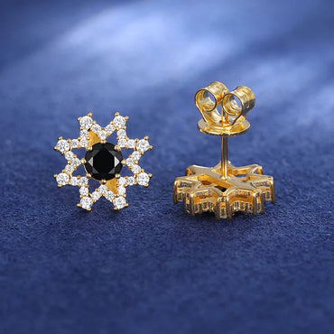 S925 Black Midnight Symphony Center Gemstone Moissanite Celestial Stud Earrings