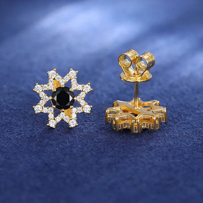 S925 Black Midnight Symphony Center Gemstone Moissanite Celestial Stud Earrings