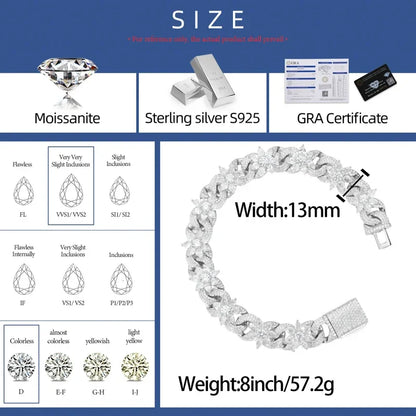 S925 Moissanite Diamond Infinity Link Flower Bracelet