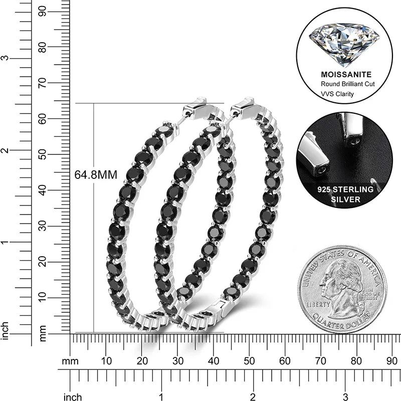 S925 Regal Radiance 15.5CTW Moissanite Round Hoop Earrings