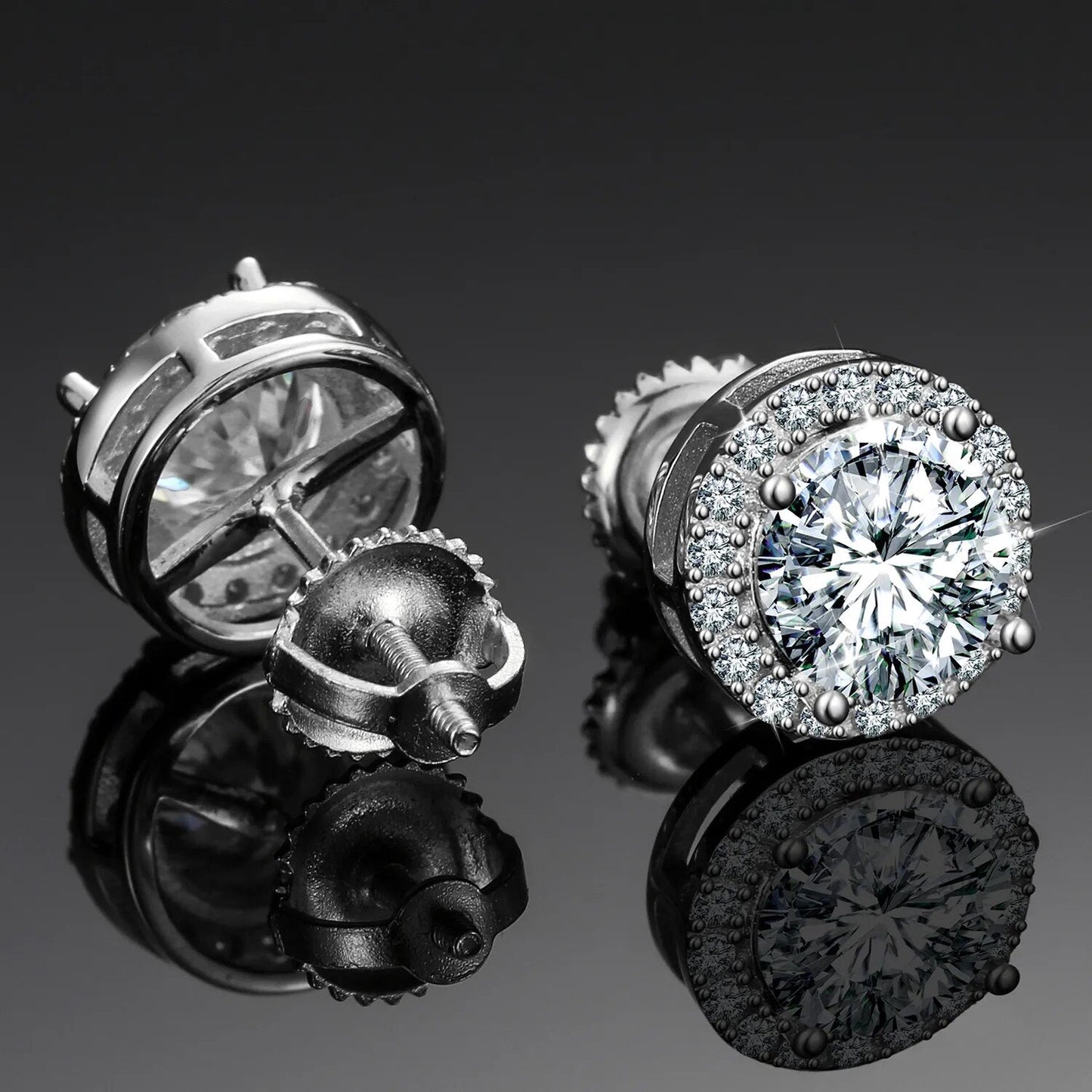 925 Sterling Silver Real 0.5-2CT Moissanite Round Diamond Stud Earrings