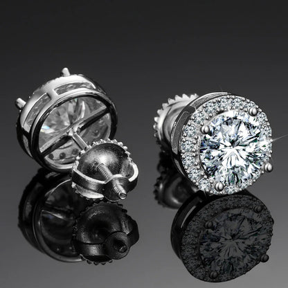 925 Sterling Silver Real 0.5-2CT Moissanite Round Diamond Stud Earrings