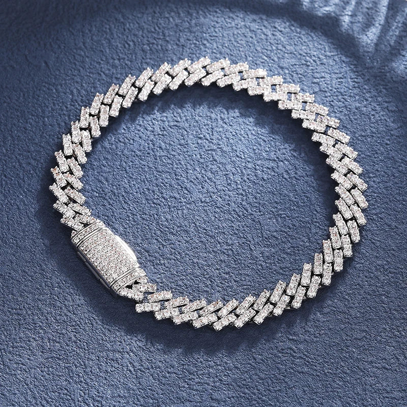 8MM MOISSANITE DIAMOND PRONG LINK CUBAN BRACELET