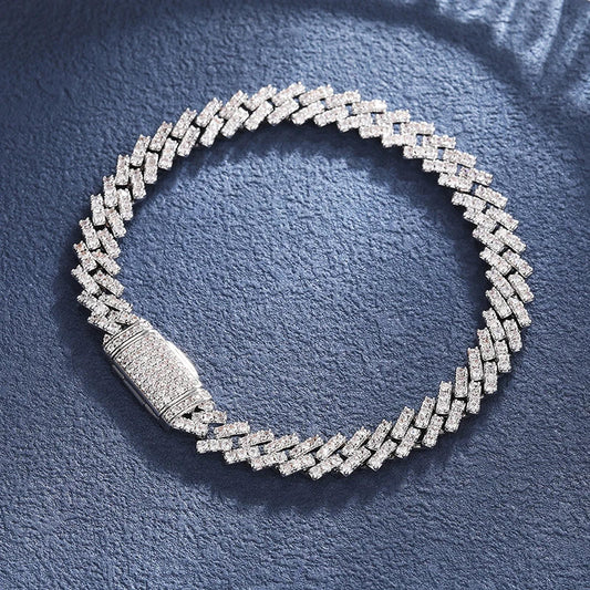 8MM MOISSANITE DIAMOND PRONG LINK CUBAN BRACELET