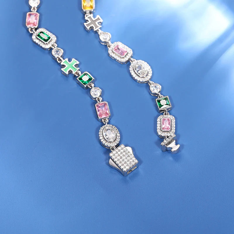 S925 Moissanite Multi Gemstone Motif Bracelet - 7MM