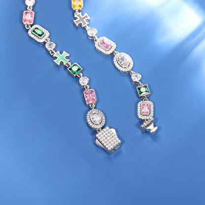 S925 Moissanite Multi Gemstone Motif Bracelet - 7MM
