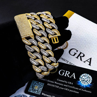 Two-Tone Gold Baguette Curve Cuban Link Chain Necklace - 15mm