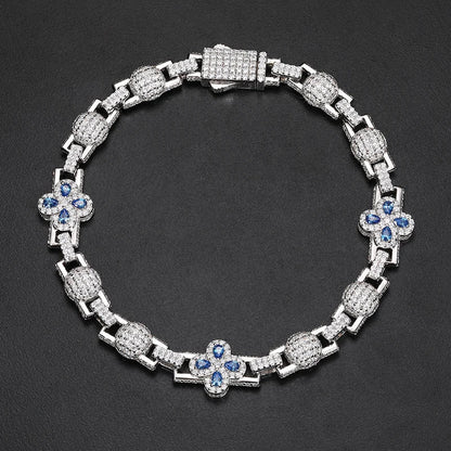 S925 Moissanite Clover Ball Stationed Link Chain Necklace or Bracelet - 10mm