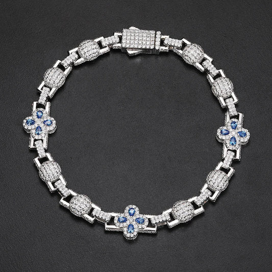 S925 Moissanite Clover Ball Stationed Link Chain Necklace or Bracelet - 10mm