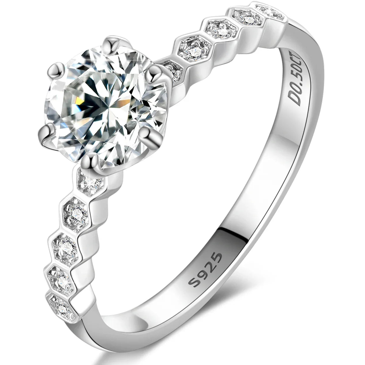 S925 Moissanite Single Shared Octagon Band Asscher Diamond Ring