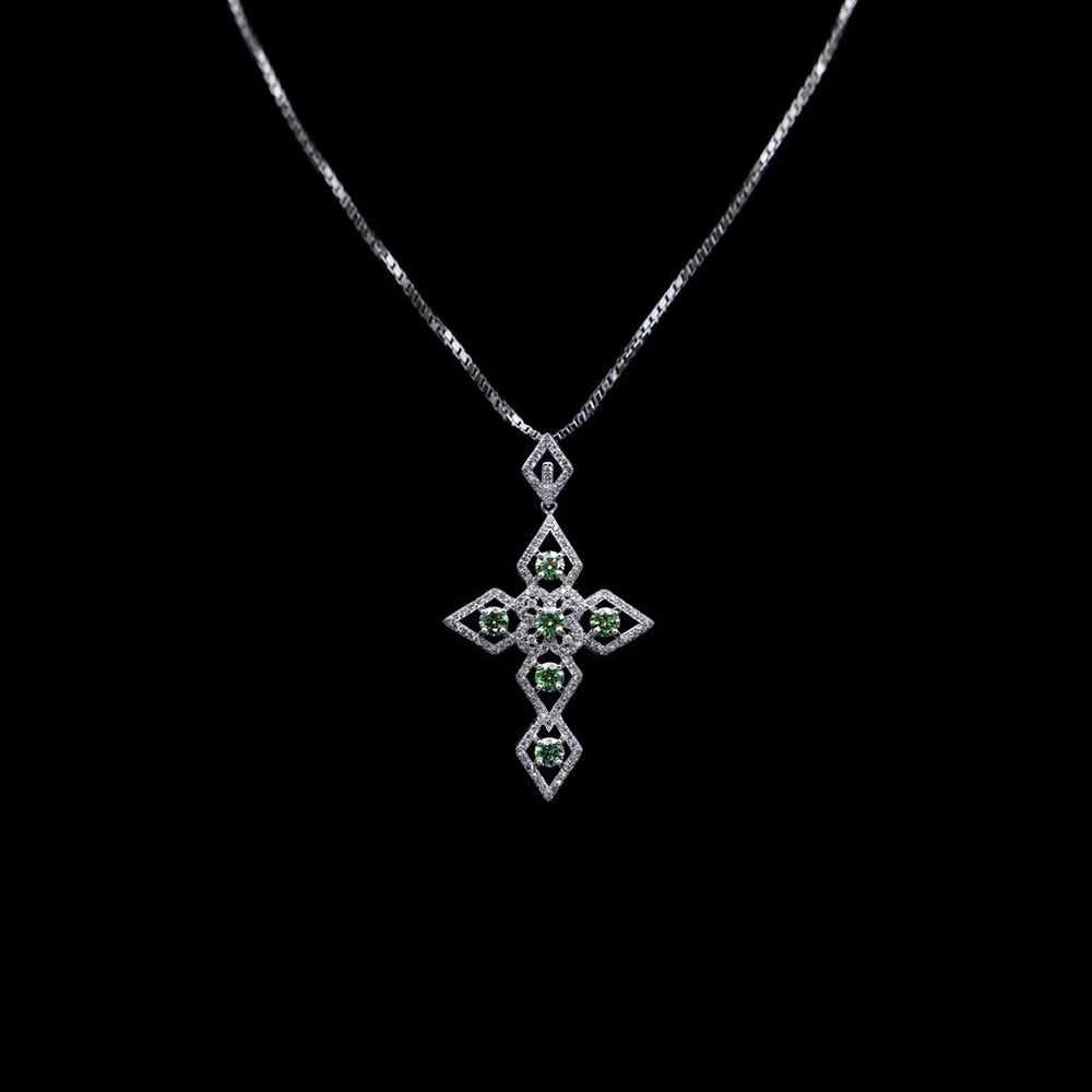 925 Sterling Silver Moissanite Rhombus Cross Pendant
