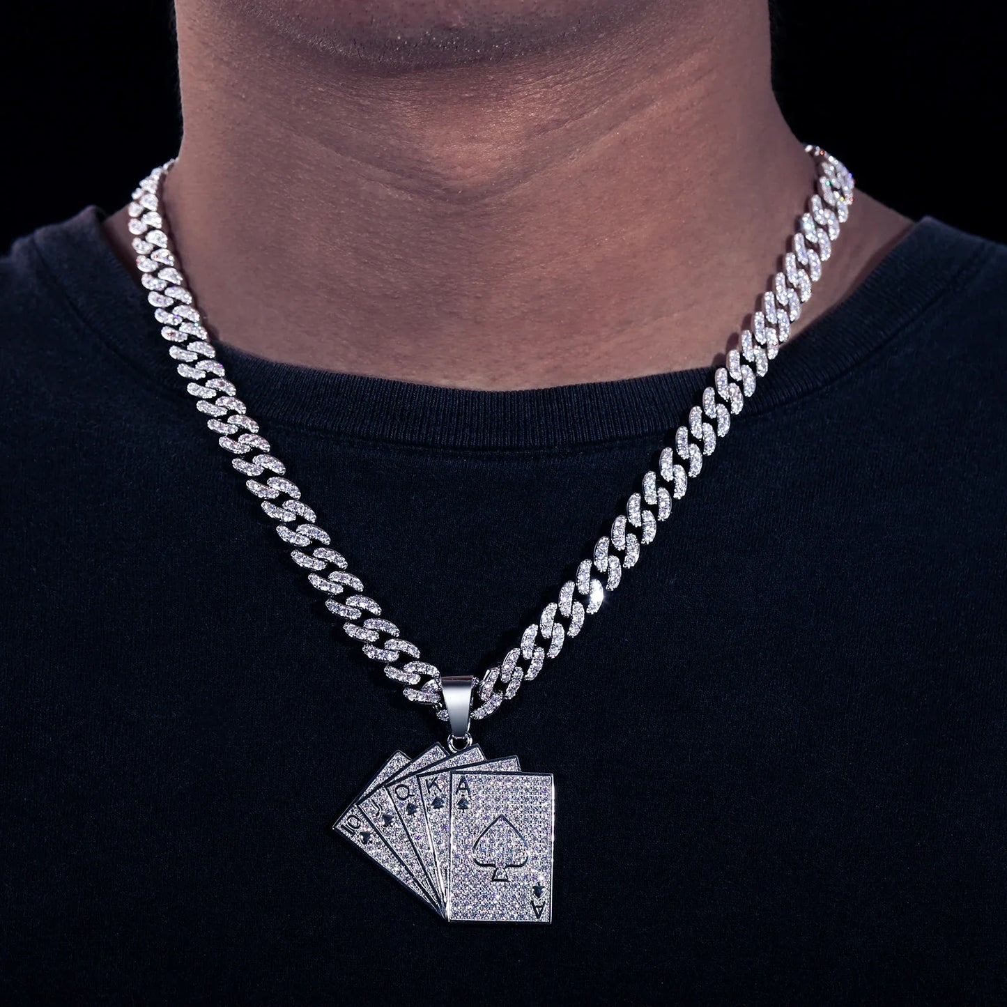 Silver 925 Moissanite Poker Lucky Ace Of Spades Pendant Necklace