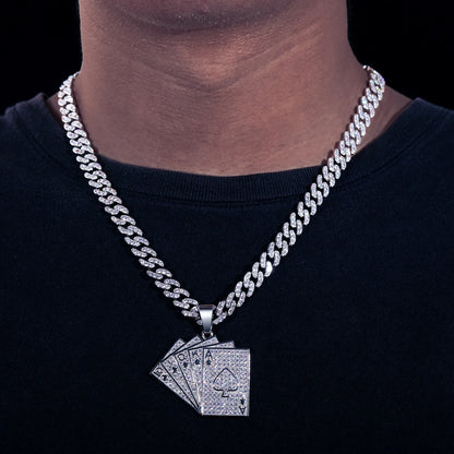 Silver 925 Moissanite Poker Lucky Ace Of Spades Pendant Necklace