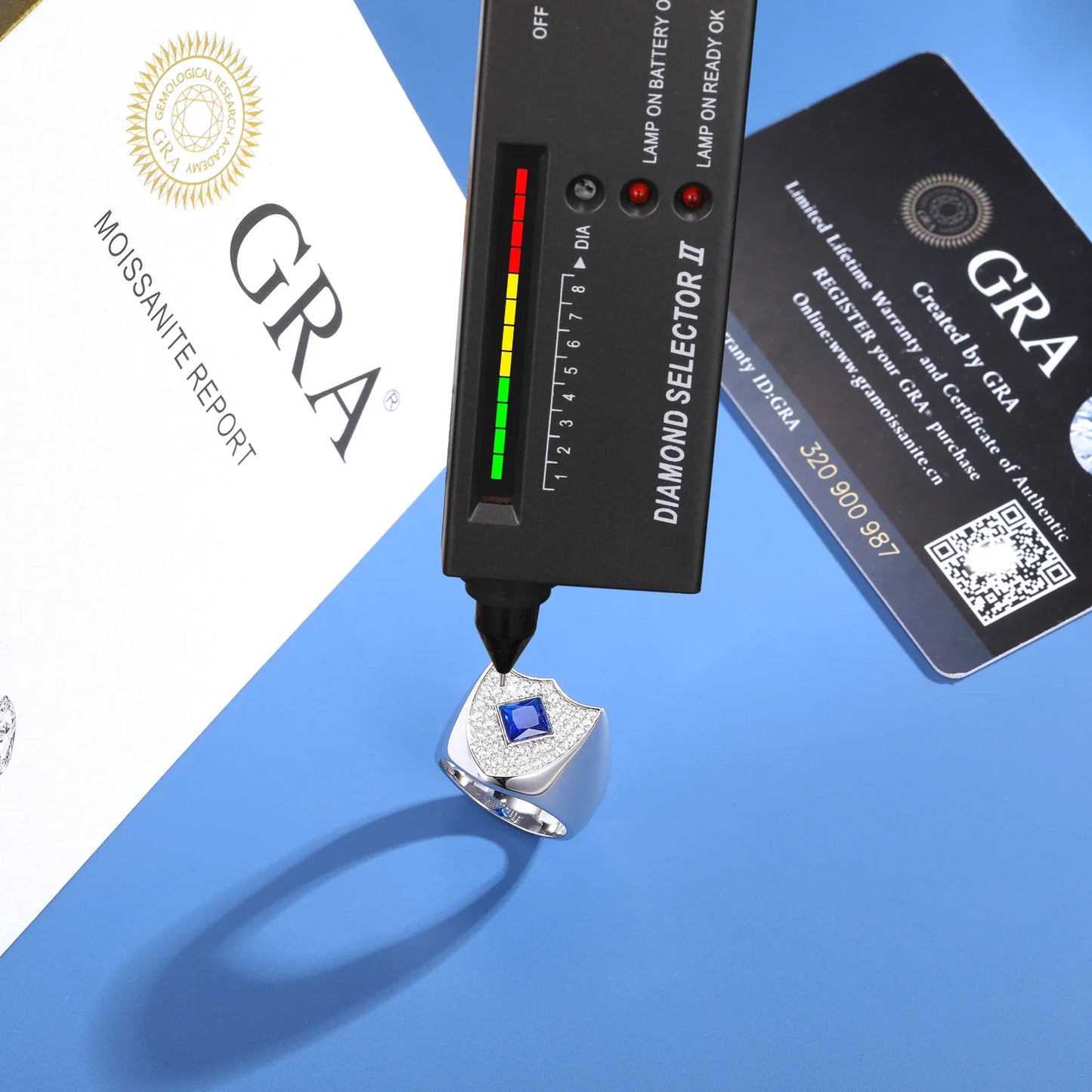 S925 Moissanite Blue Shield Ring