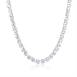 S925 Moissanite White Gold Clustered Tennis Necklace - 10mm