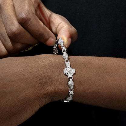 S925 Moissanite Diamond Iced Royal Cross Link Bracelet - 14mm